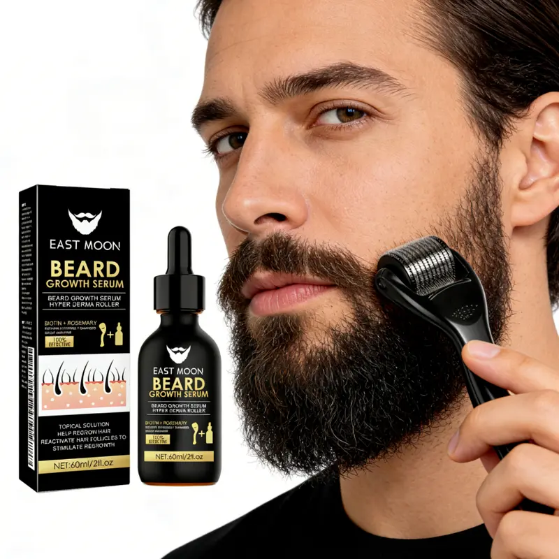 Beard Growth Kit for Men Thicker Shinier Beard Serum Derma Roller & Nourishing Oil for Daily Facial Hair Care to Enhance Growth