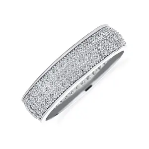 Classic Cocktail Statement Ring 3 Row CZ Pave Bridal Eternity Band Silver Wedding Rings