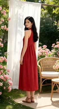 Mother's Day Gift AgeRose Halter Neck Maxi Dress Women Minimalist Casual Loose Fit Summer Beach Vacation Long Dress Lightweight with Pockets