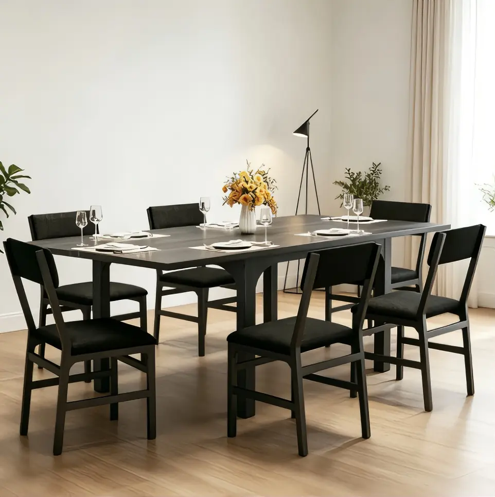 Modern Black Dining Table Set with 6 Chairs for Elegant Home Decor