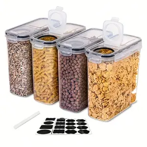 THELIFE 4pcs Cereal Storage Container Set, Plastic Sealed Food Containers, 84.5 Fluid Ounces, Suitable For Grains, Snacks, Cereal, Sugar, And Other Foods. Comes With 1 Sticker And Marker For Labeling.