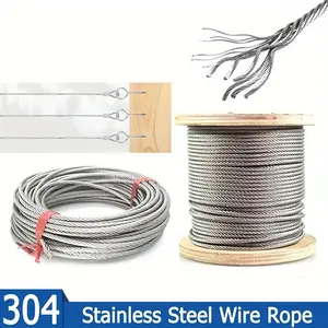 50m Stainless Steel Rope with 20 Aluminum Crimp Sleeves, 7x7 Core 304 Cable for Outdoor Hanging, Rustproof and Waterproof