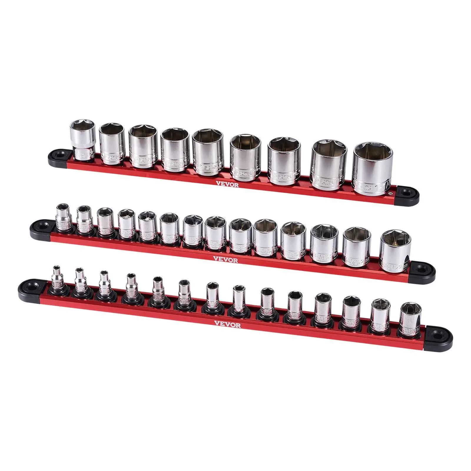 Socket Organizer Rail Set 3PCS Aluminum Socket Organizers with 40 Clips