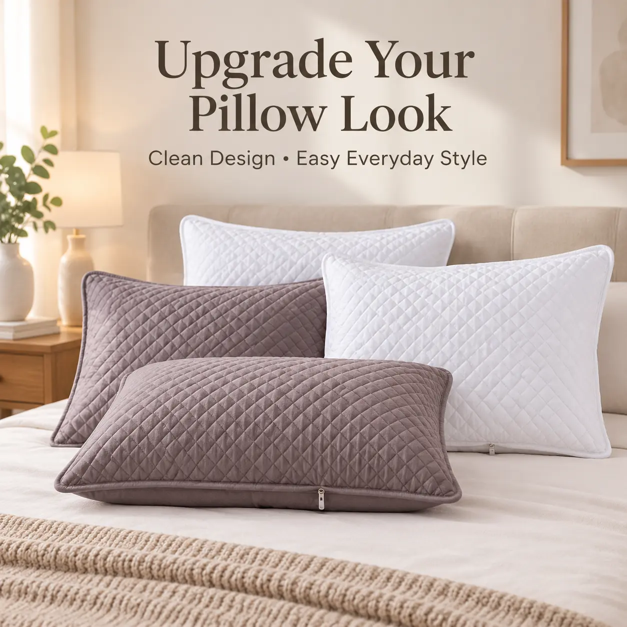 【Luxury-inspired pillowcase】Simple hotel-style, minimalist pillowcases; keep your bedroom tidier; zippered design pillowcases; machine washable pillowcases; soft and comfortable;