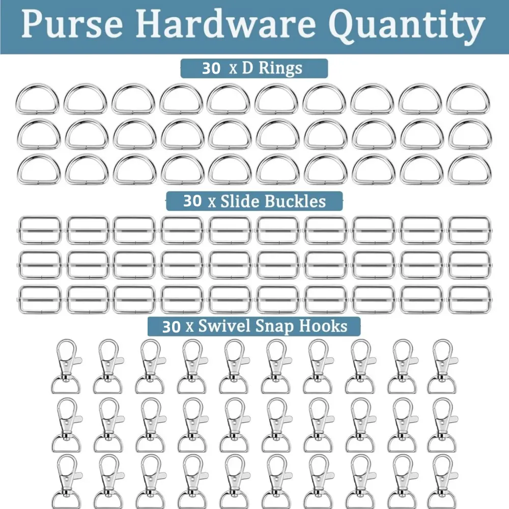 90-Piece Swivel Snap Hooks Hardware Kit, 1-Inch Heavy-Duty Metal D-Rings & Slide Buckles for Purses, Backpacks, Crafts & Sewing Projects, Backpack, Sports Equipment, Pendants, Nylon Fabric, Webbing