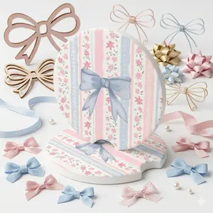 Pink Blue Bow Soapstone Car Coaster Set, Floral Stripe Cup Holder Coasters, Cute Coquette Car Accessories for Women