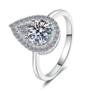 Loysun jewelry S925 Sterling Silver Teardrop Moissanite Ring for Women, Original Designer Wedding Jewelry, Elegant Fashion Gift Band for Engagement or Anniversary