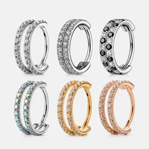 KUTLAN 20G Titanium Double Row Micro Gems Hinged Nose Hoop KUTLAN 20G Titanium Double Row Micro Gems Hinged Nose Hoop