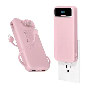 Diamuar Portable Charger with Wall Plug, 12000mAh USB C Power Bank Fast Charging, External Battery Pack with Built in Cables, Digital Display, 5 Output 2 Input for iPhone Android Cell Phone Tablet