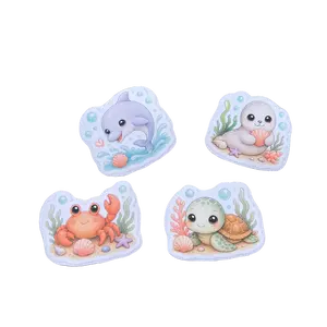 Cute Coastal Sea Life Sticker Pack – Waterproof Vinyl Dolphin, Turtle, Crab & Seal Stickers