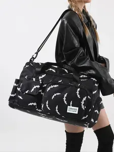 Women's Fashionable Bat Pattern Tote Bag, Large Capacity Travel Bag with Wet Pocket & Shoe Compartment, Lightweight Carry on Luggage Bag for Sports Gym, Yoga, Athletic Bag