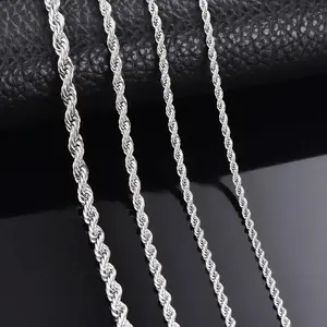 1 Piece 925 Sterling Silver Rope Chain Width 2mm/3mm/4mm Necklace or Bracelet Fashion Jewelry for Men Women