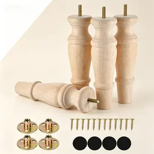 Set of 4 Unfinished Wooden Furniture Legs 8 Inch Replacement Parts for Sofa Chair Ottoman Cabinet Couch DIY Repair