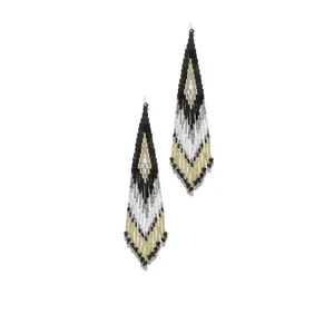 Zihna Beaded Dangle Statement Earring - Black