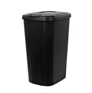 13.3 Gal Black Plastic Touch-Top Garbage Bin with Push-Button Lid, Indoor Waste & Recycling Home Care Bin
