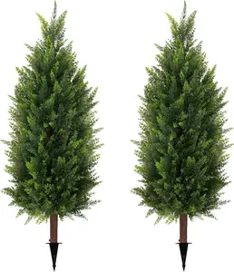 Sunnyglade 2 Packs 35.5" Artificial Cedar Tree, Fake Cedar Shrub Bushes Trees with Spike Faux Topiary Plants Tree for Indoor, Garden, Yard, Porch, Patio Decor (Cedar)