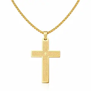 Stainless Steel Cross Pendant Necklace with Bible Verse Engraving, Unisex Jewelry with 24 Inch Chain, Perfect Gift for Any Occasion,Birthday Gift, Valentine's Day Gift, the Perfect Gift .