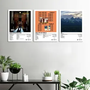 3-piece set of music album cover canvas posters [West/Late Registration/The Life of Pablo/ye], hip-hop R&B style, for music lovers, retro style, suitable for bedrooms and living rooms, living room decoration, frameless.