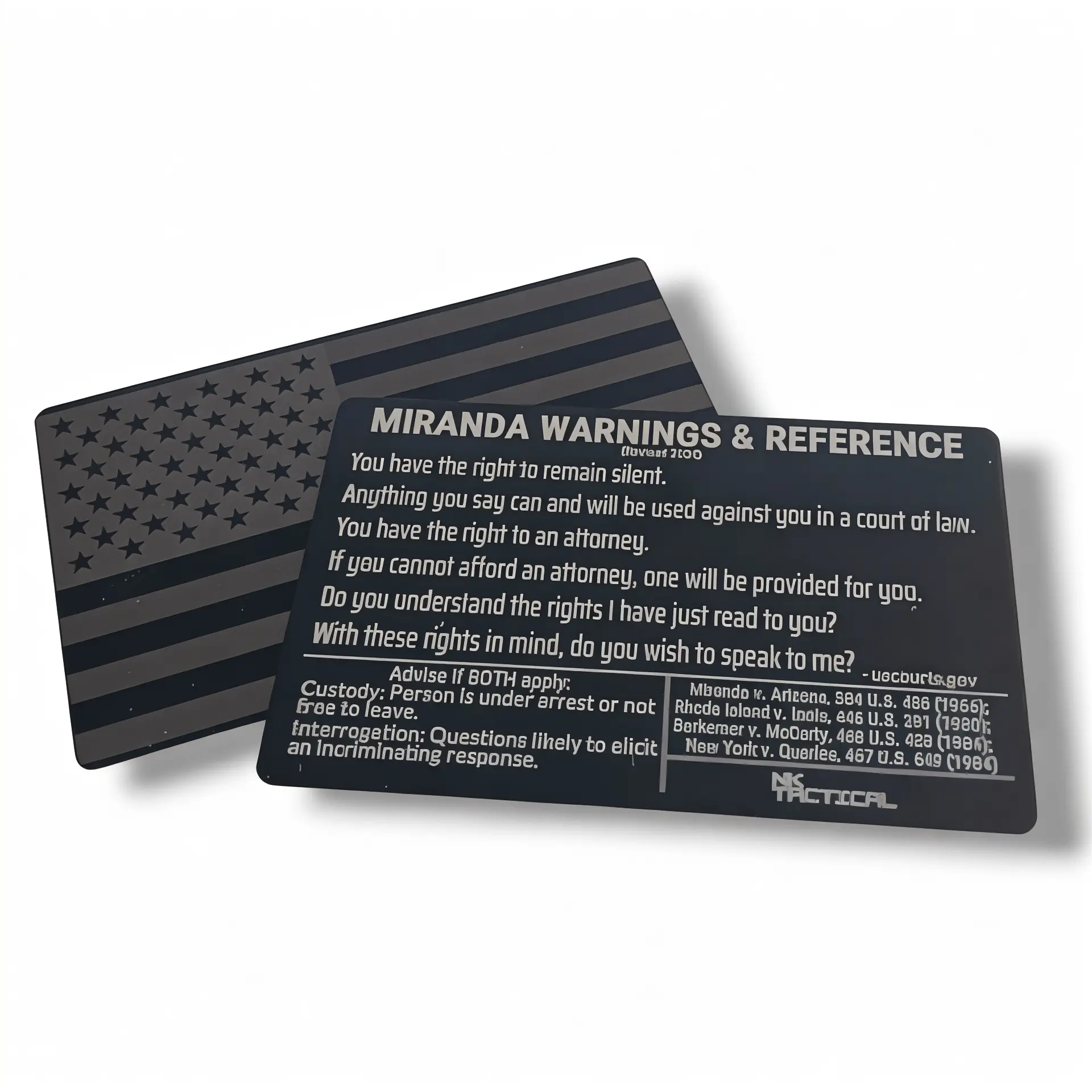 Metal Miranda Warnings Card