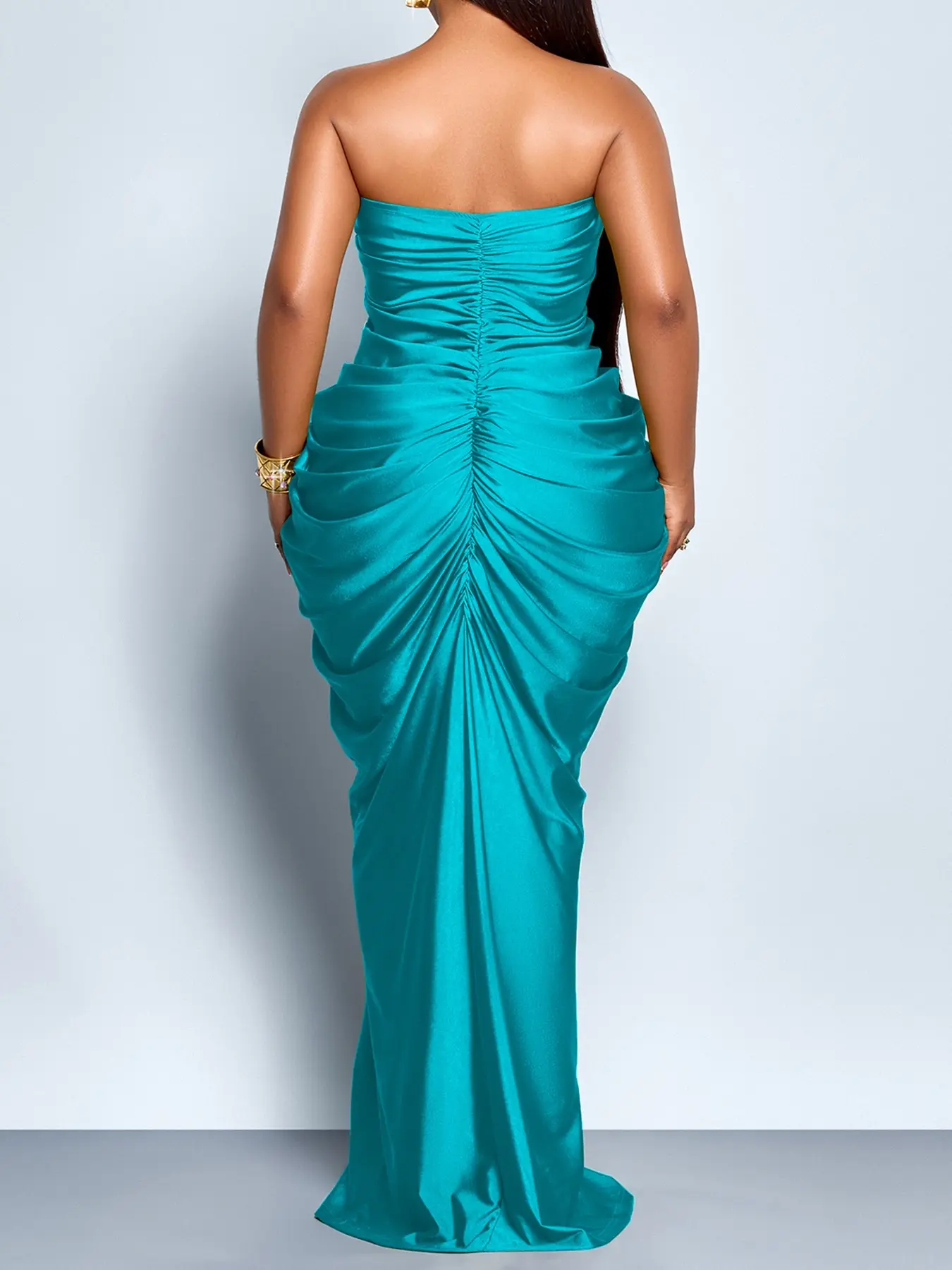 plus size strapless bodycon dress Slaydiva Plus Size Women's Green Textured Strapless Bodycon Mini Dress, Suitable For Vacation, Sexy, Beach, Party