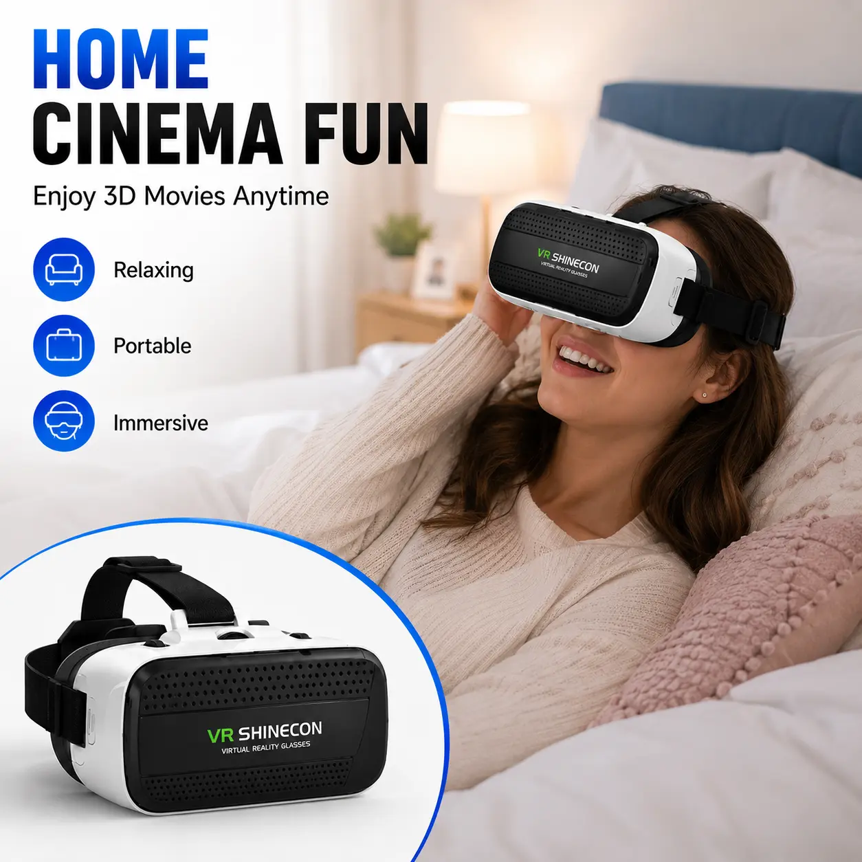 Budget Viral VR 3D Glasses with Integrated Earphones | Mobile Virtual Reality Headset for All iPhone Android Phones, HD Anti-Blue Light VR Lens Immersive Cinema & Game Experience Trending July Tech Gadget