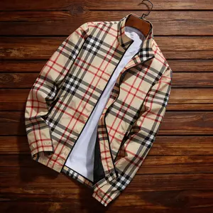 Men’s new spring/autumn classic plaid stand-collar jacket — lightweight luxury, business casual, windproof, thin and breathable, versatile, trendy, slim fit for young men that flatters the figure