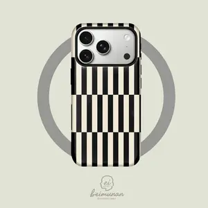 This 2-in-1 protective case features a simple and trendy black and white striped vertical line design, is sturdy and durable, and is compatible with MagSafe.It works with iPhone 17/16/15/14/13/12/11 Pro Max/Plus/Pro/MINI and Samsung Galaxy S25/S24/S23/S2