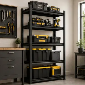 ARCH 5-Tier Heavy Duty Steel Storage Shelf Unit, 71.20''H x 39.37''W x 13.78''D, Adjustable Height Bookcase Rack, 2000 LBS Total Capacity, Industrial Utility Organizer for Garage, Office, Black