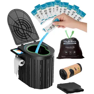 Portable Toilet with Urine Gel & Leak-Proof Bags – Odorless Camping Toilet for Adults & Kids, Outdoor Travel Potty with Ergonomic Design