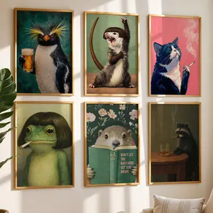 Funny Animals Unframed Art Print Collection, Unique Animal Lover Gift, Quirky Haircut Portrait Wall Art, Vintage Style Artwork for Office, Bedroom, Bathroom, Living Room and Kids Playroom Decor