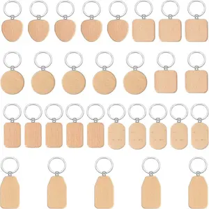 10PCS Beech Wood Diy Keychain, Engravable Wooden Key Ring, Personalized Home Gift for Family & Friends
