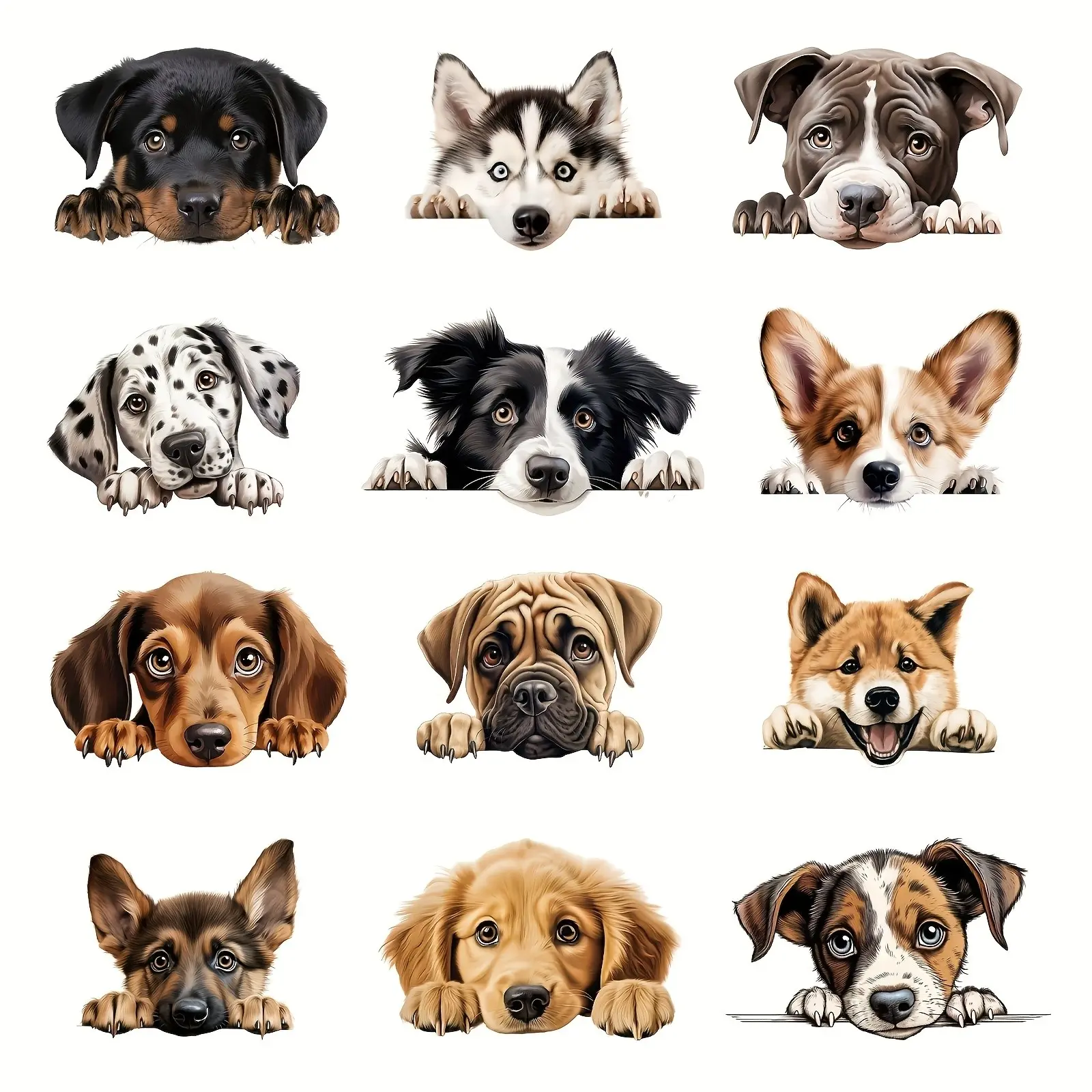 12-Pack Pocket Fun Peep Dog DTF Heat Transfer Iron-On Stickers, Perfect for Clothing Customization, DIY Craft Supplies, Stickers To Garments, Easy to Use and Apply, Durable