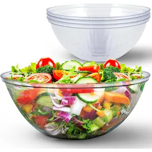 150 oz Clear Plastic Serving Bowls (4 Pack) Disposable Candy Dishes, Buffet Containers for Chips, Popcorn Snacks, Mints, Salad Bar, Punch, Snack Bowl Parties, Office Desk, Bridal Shower Party Supplies Set Hand