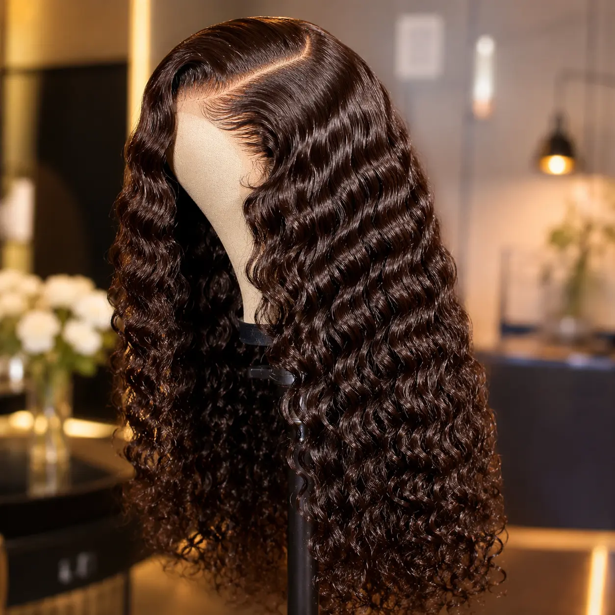 FKFO 250% Density SKINLIKE Real HD Lace Frontal Wigs, 13x6 Full Frontal Curly Pre-Plucked Bleached Knots Invisible HD Lace Wig Chocolate Brown Human Hair Wi55eAEW