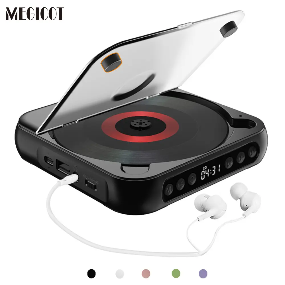 MEGICOT Bluetooth 5.3 Portable CD Player with Speaker, Rechargeable Battery, Hold Function, LED Display, Type-C USB Audio Port, Multi-Format Wireless Audio Player for Music Listening, Prenatal Education