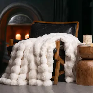 Ultra Soft Luxury Fluffy Faux Rabbit Fur Throw Blanket, Thick Warm Cozy Plush Reversible Blanket for Bed Couch Chair Sofa, Ivory White, 60x80 Inches