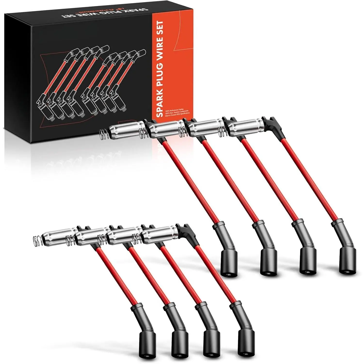High Heat Spark Plug Ignition Wires Set of 8 Compatible with Chevrolet Chevy GMC Silverado Suburban Sierra Tahoe Yukon - V8 Engine