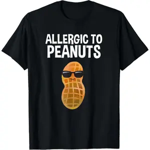 Adults' Peanut Allergy Awareness Graphic T-Shirt, Casual 100% Cotton Regular Fit Short Sleeve Crewneck Print Top