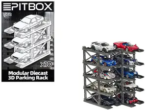 Modular Diecast 3D Parking Rack Display Stand Set of 10 Racks for 1/64 Scale Model Cars by Pitbox