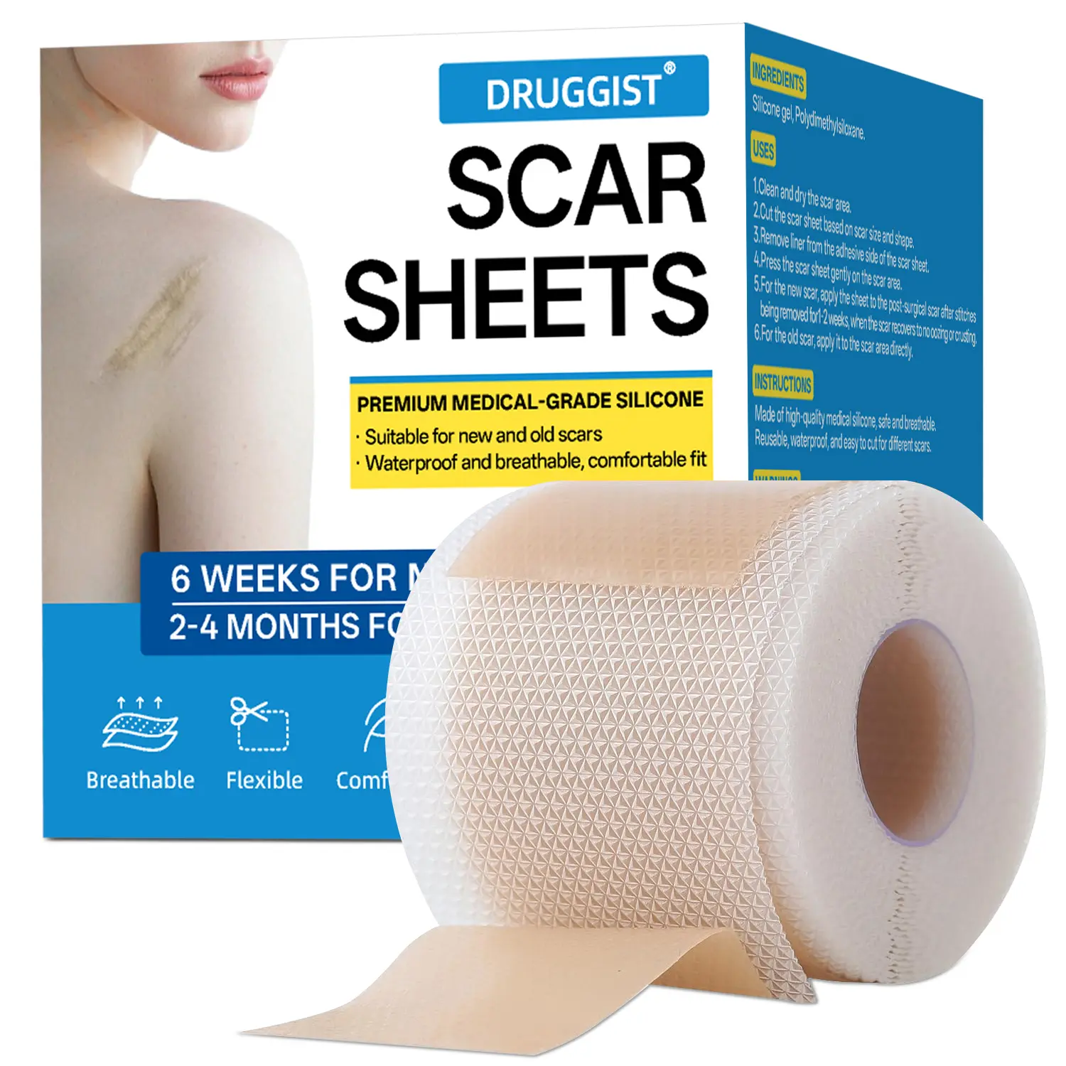 Hydrocolloid Scar Patches Fade Acne Burns Stretch Marks Improve Skin, Acne Scar Remover, Scar Sheets