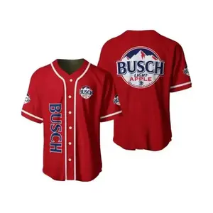Buschh Apple Baseball Jersey, Red Button Down Beer Shirt, Game Day Party Outfit, Patriotic Sports Gift for Him Her, Graphic Jersey Tee Shirt