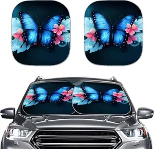 Blue Butterfly Car Windshield Sunshade UV Protection Foldable Durable Rectangle Wind Shield Cover for Front Window Visor Washable Sun Shades Universal Fit for Sedan Truck SUVs Travel Outdoor