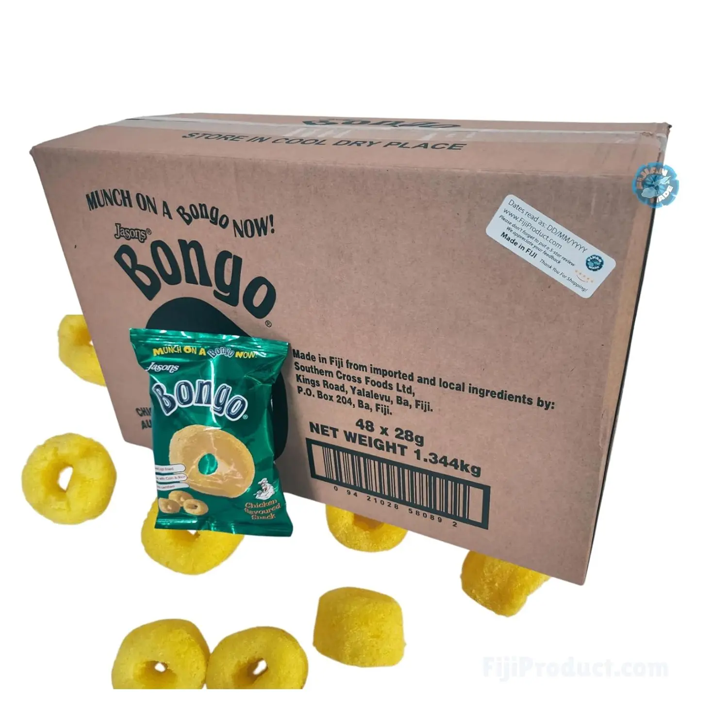 FIJI Bongo Chicken Puffs Snacks (Case Pack of 48 x 28g Bag) Chicken Flavoured Snack, Simply Delicious ... Fried Packed