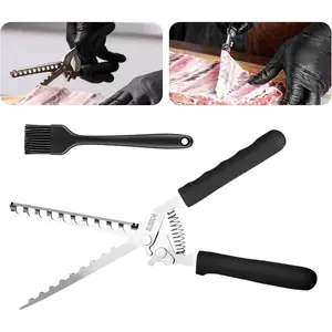 Rib Membrane Remover Tool kit,  304 Stainless Steel Rib Prep Tool Membrane Remover with Cleaning Brush for BBQ Easy Use and Quick Cleaning Rib Skinner Rib Prep Tool  Design