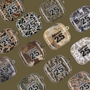 Personalized Camouflage AirPods Case, Custom Name and Number Outdoor Protective Shockproof Cover for AirPods Gen 1 2 3 4 & Pro