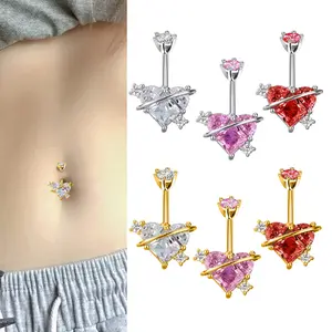 Fashionable and beautiful colorful heart-shaped navel nail navel ring personalized stainless steel piercing belly button ring