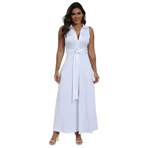 Saledress Dress Women's Deep V Neck Long Dresses Sleeveless Collared Button Down High Split Cocktail Wedding Party Maxi Dress Casual Wear Womenswear Spandex Adjustable