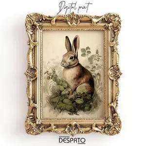 Boho rabbit bunny print, rustic hare cottagecore print, animal wall art painting decor, Easter vintage poster, nursery decor No Frame