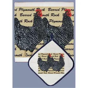 Pipsqueak Productions DP717 Chicken Barred Plymouth Rock Dish Towel And Pot Holder Set