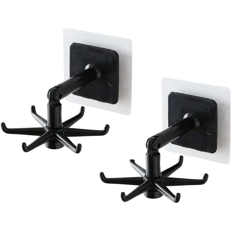 2PCS Self-Adhesive Plastic 360° Rotating Folding Hangable Hook Racks - Vertical Flip, Waterproof, Smooth Stylish Organizer, No-Drill Strong Adhesive for Kitchen Wall Utensils, Towels